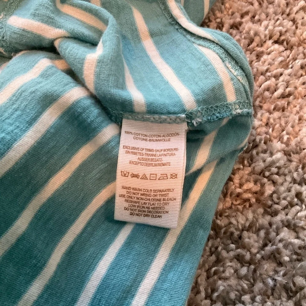 Free People Teal Striped Crochet Sleeve Cotton Long Sleeve Top Size Medium